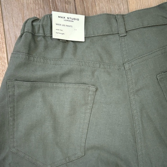 Max Studio Wide Leg Pants Mid Rise Full Length Size Medium Olive‎ Green - Picture 11 of 12